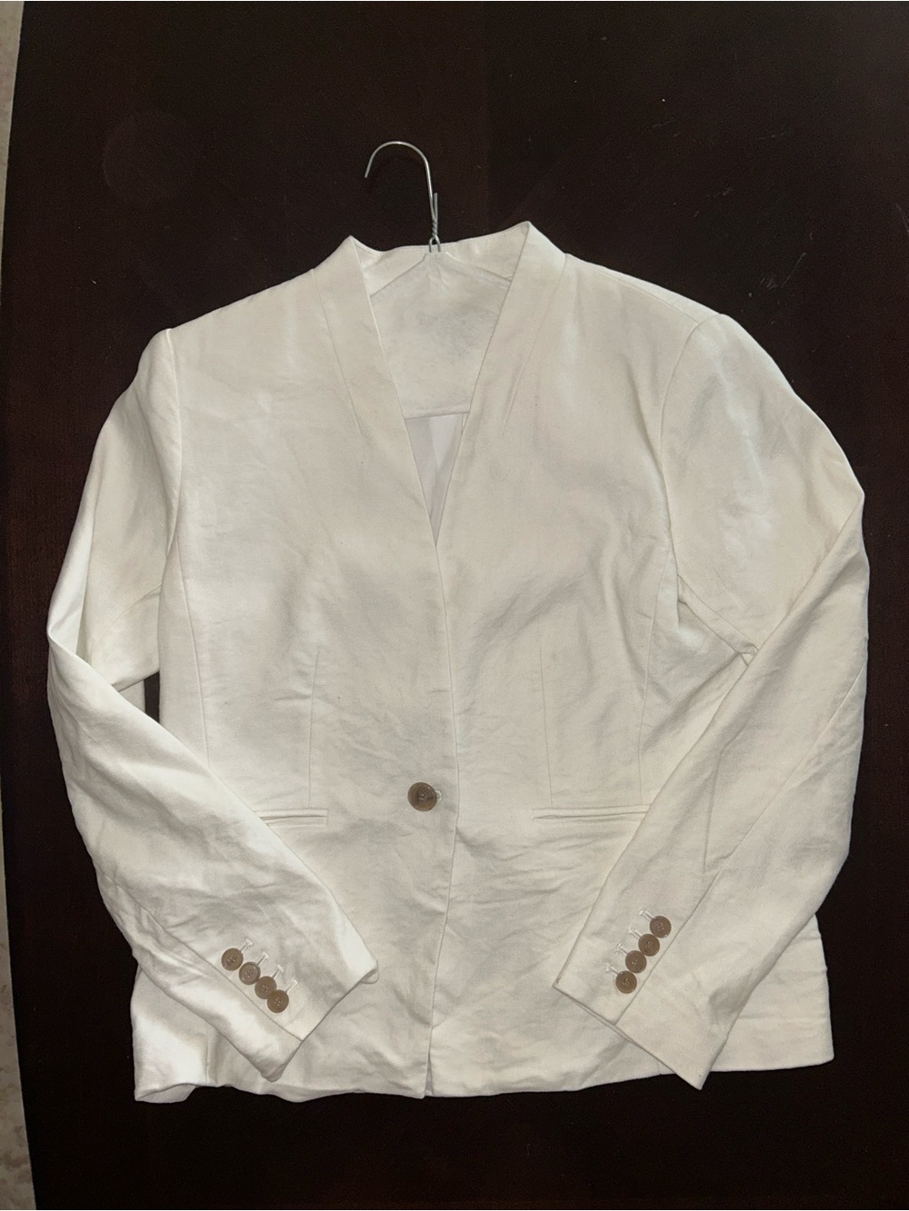 Ann Taylor White Linen Single-Button Blazer Jacket